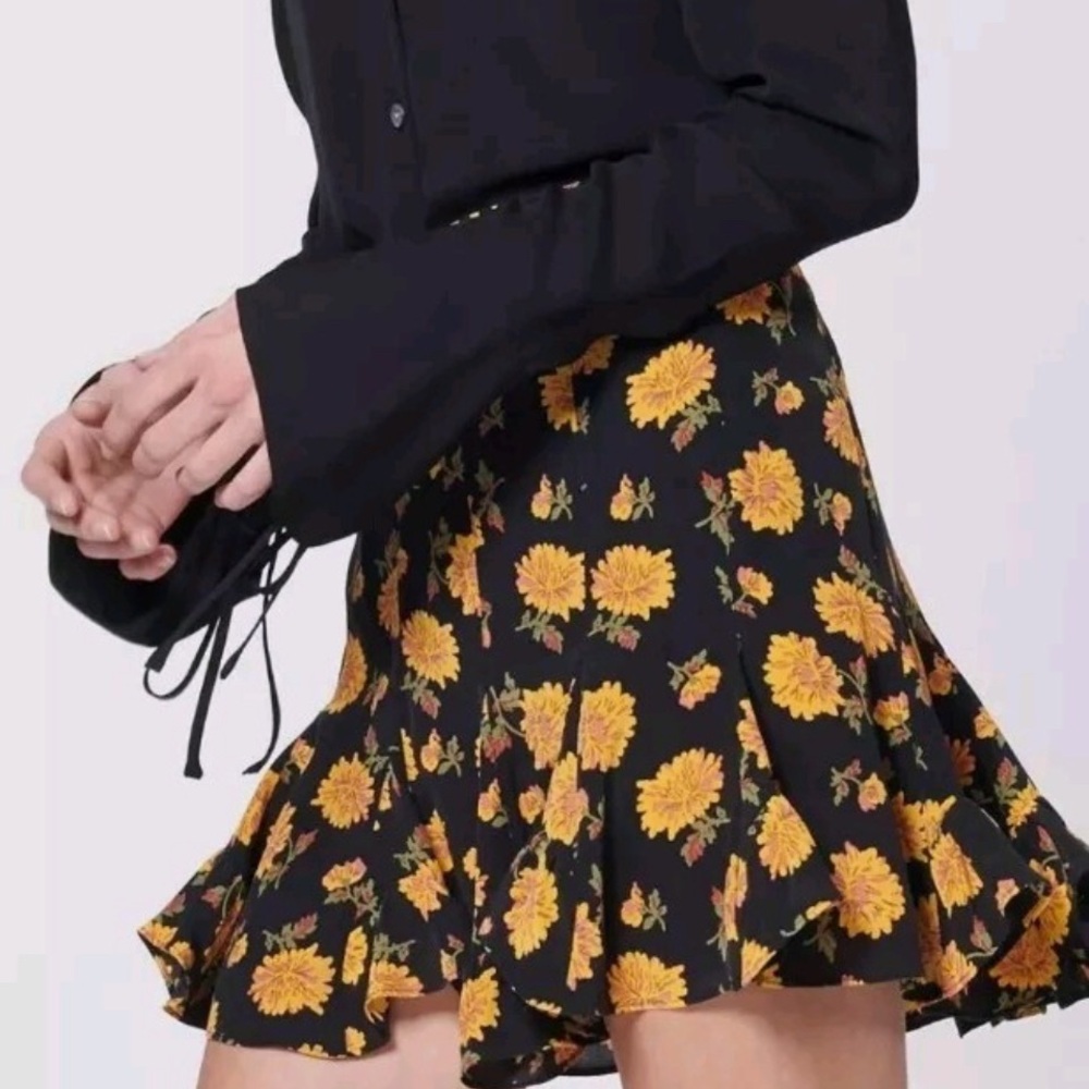 Veronica Beard Gold Yellow Ruffled Midi Skirt